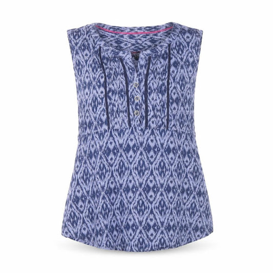 Maine New England Women’s Blue Geometric Cotton Sleeveless Tunic Blouse Size 10