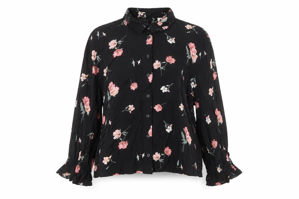 H&M Women’s Black Floral Collared Long Sleeve Blouse UK 6