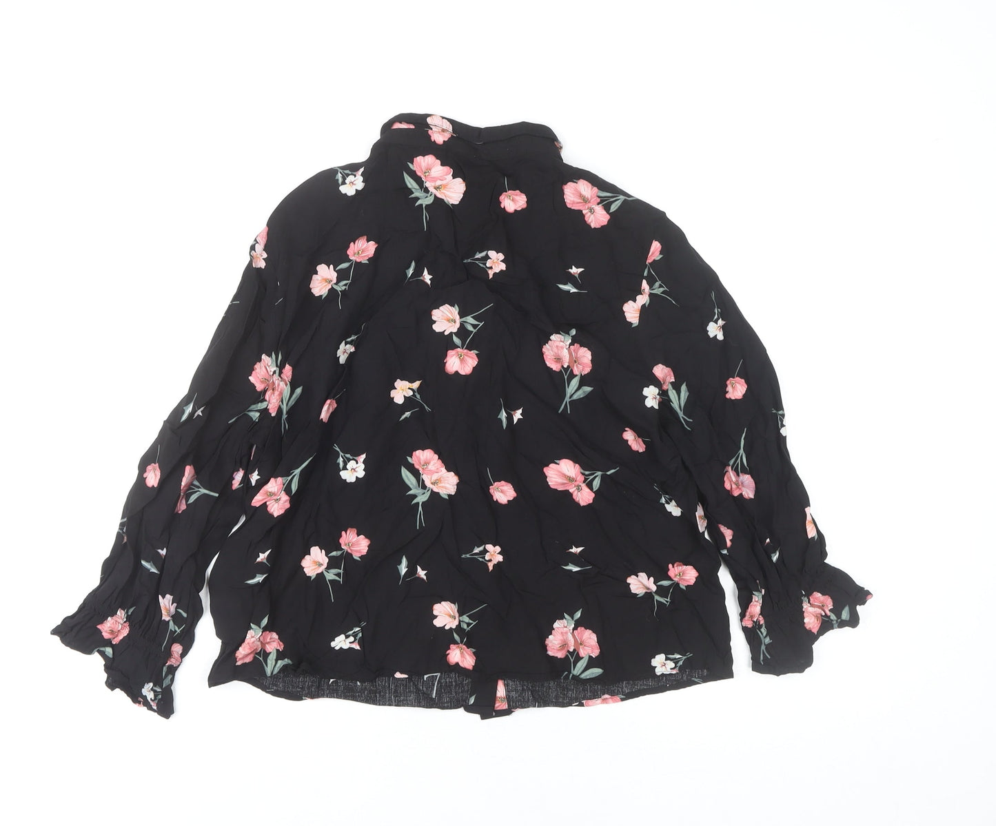 H&M Women’s Black Floral Collared Long Sleeve Blouse UK 6