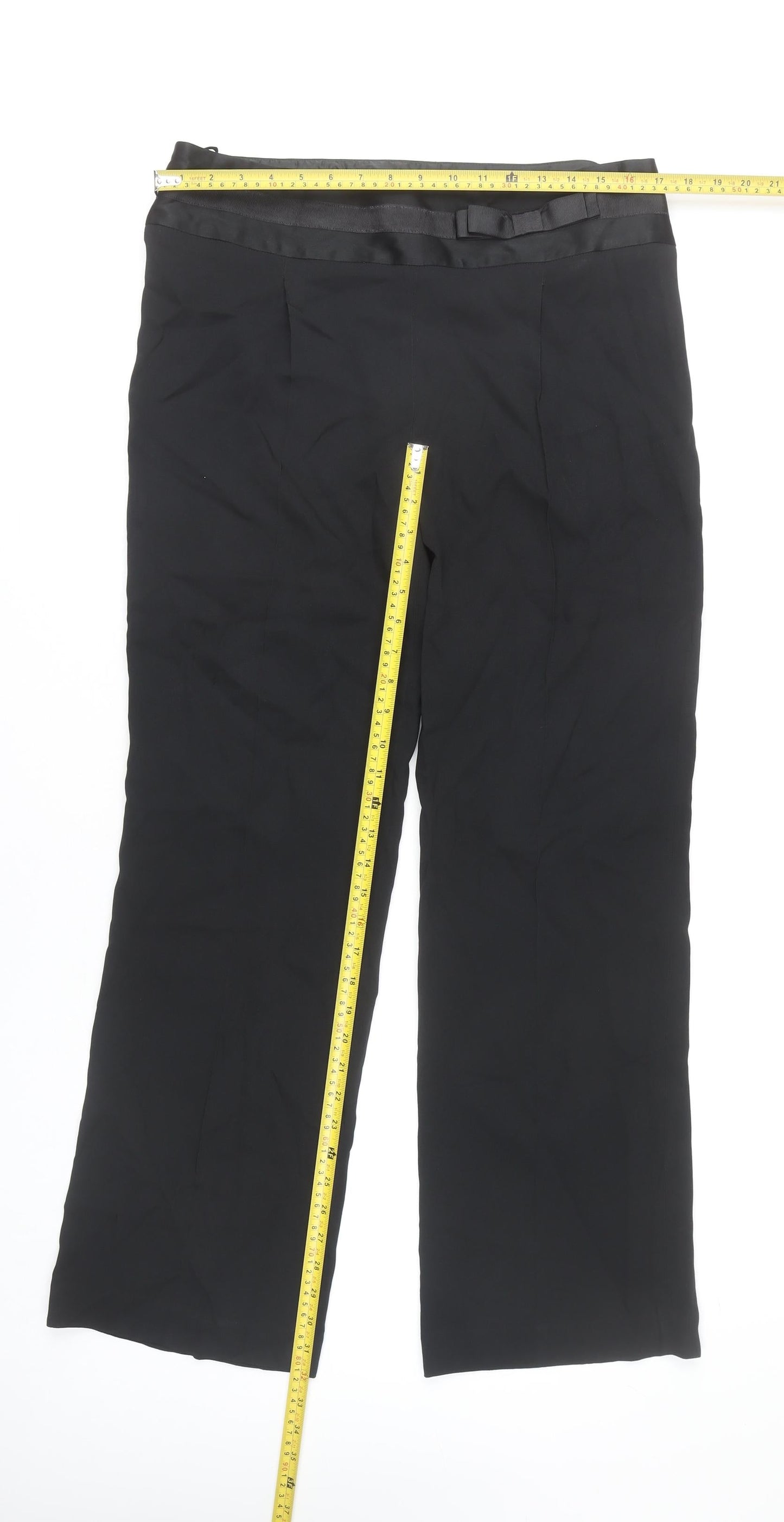 Marks and Spencer Women Black Size 14 Dress Pants Straight Leg Belted