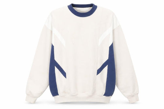 Gabicci Men's Beige Navy 90s Vintage Geometric Pullover Sweatshirt M