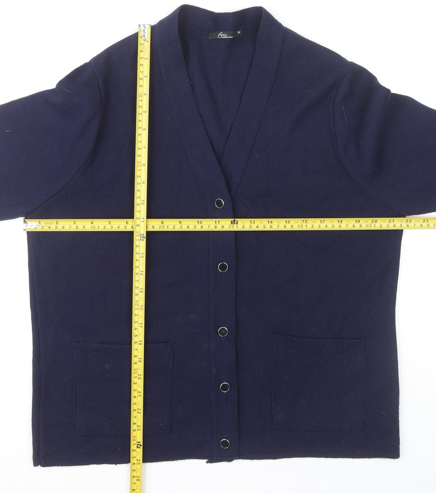 BM Collection Women's Blue M Cardigan V-Neck Long Sleeve Knit
