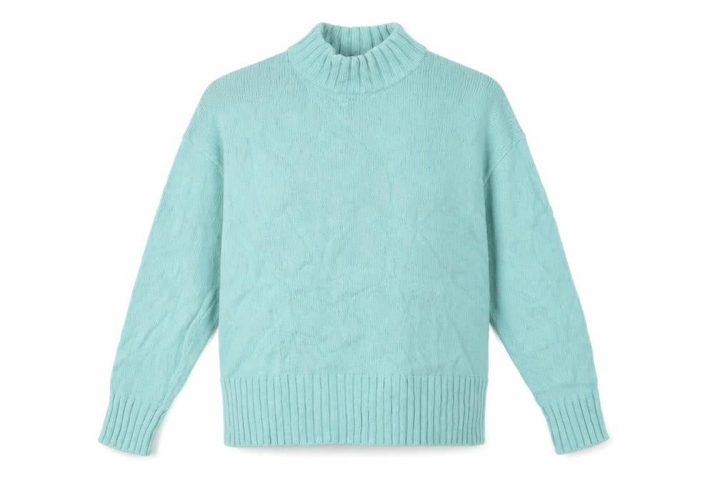 Kin Women’s Green Mock Neck Long Sleeve Cotton Wool Pullover Jumper L