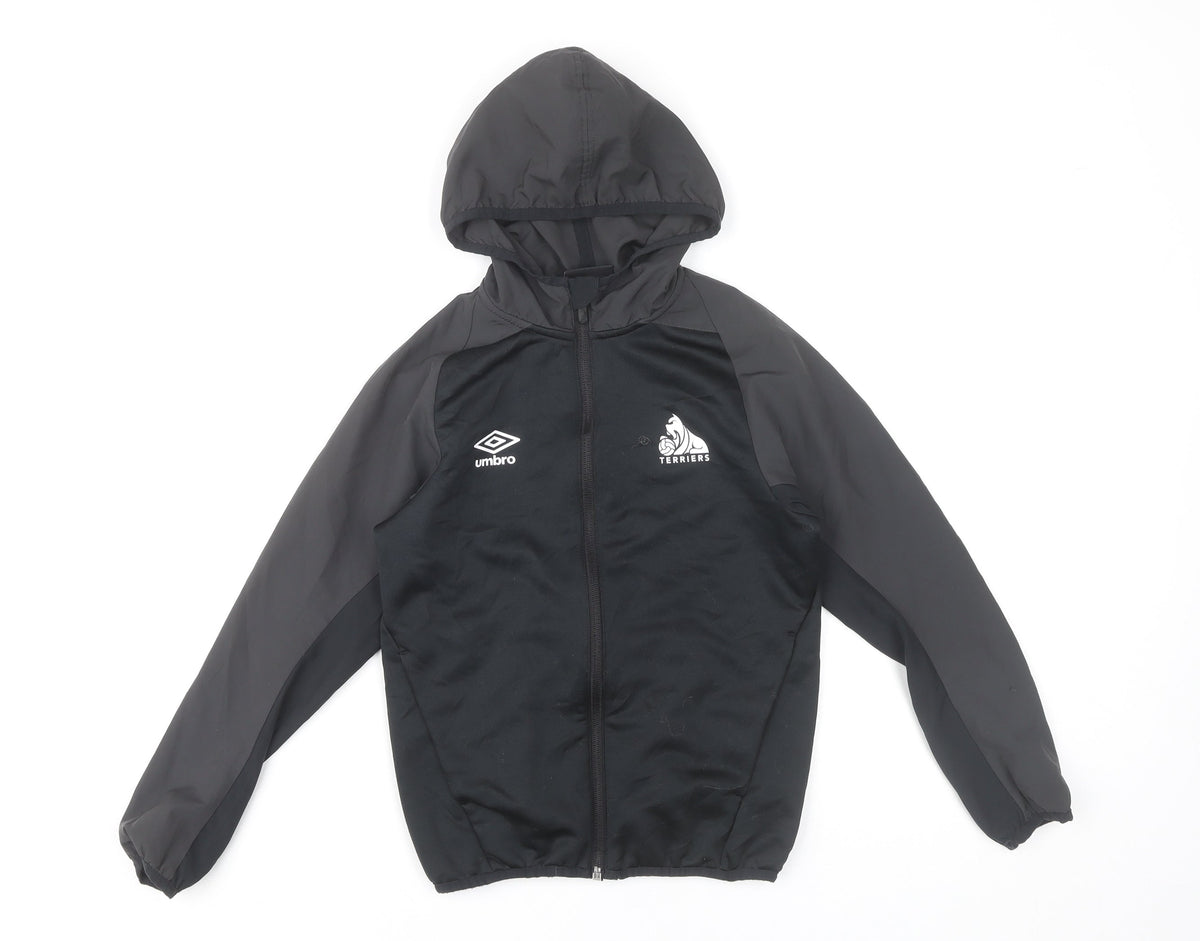 Umbro Boys Black Windbreaker Jacket Hooded Full Zip Size 9Y