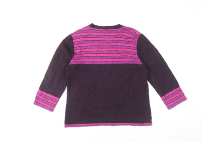 Country Casuals Women's Purple Striped V-Neck 3/4 Sleeve Pullover Jumper M