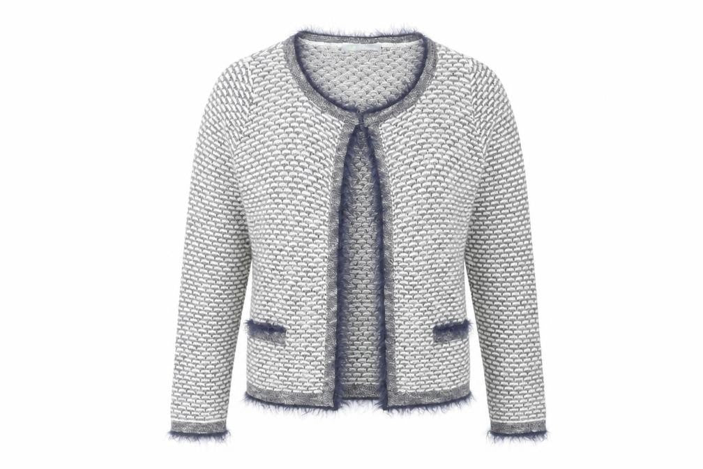 Marks & Spencer Women’s Grey Geometric Fur Trim Cardigan Size 12