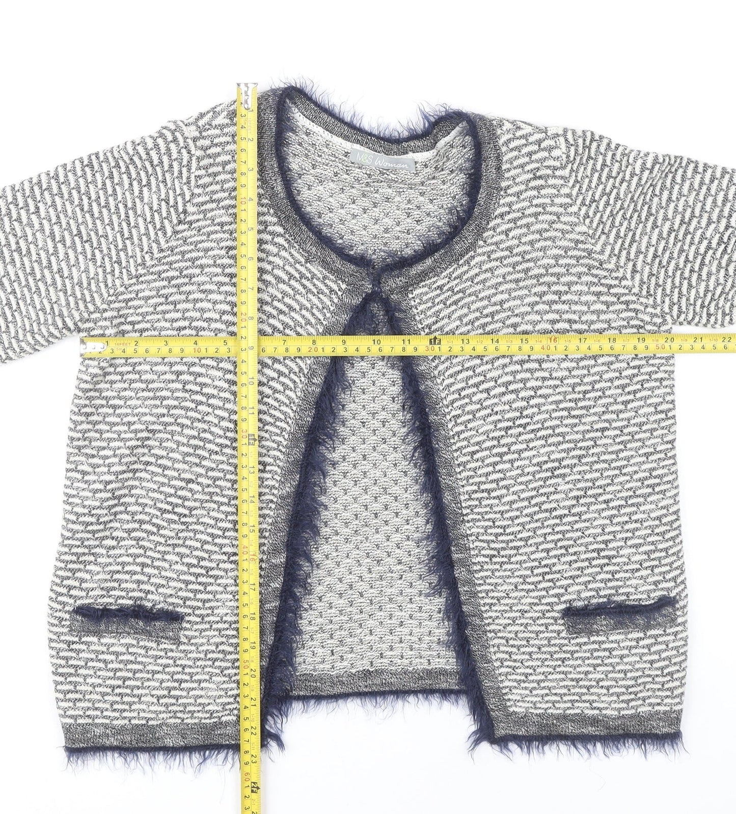 Marks and Spencer Women’s Grey Geometric Fur Trim Cardigan Size 12