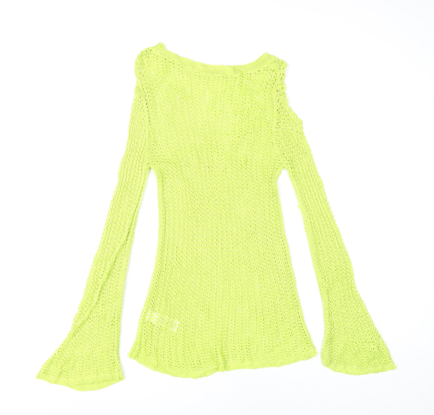 Next Women's Green Size 10 Open-Knit Bell Sleeve Pullover Jumper