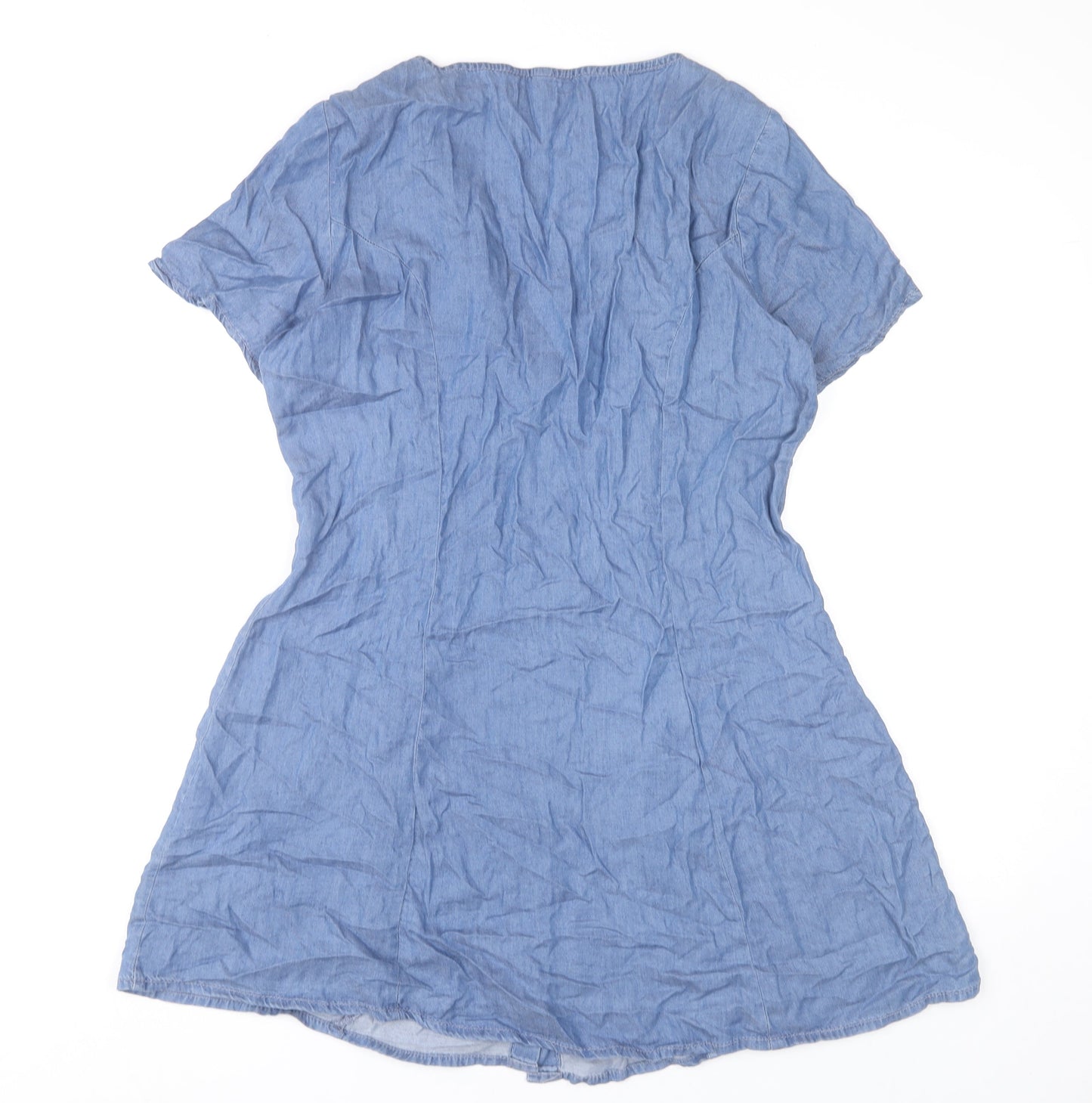 H&M Women’s Blue Short Shirt Dress UK 12 V-Neck Button Casual