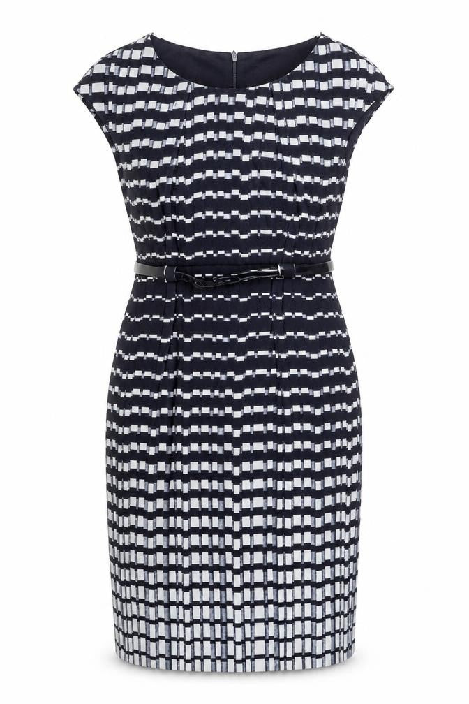 Connected Apparel Women's Blue Geometric Sheath Dress Size 8