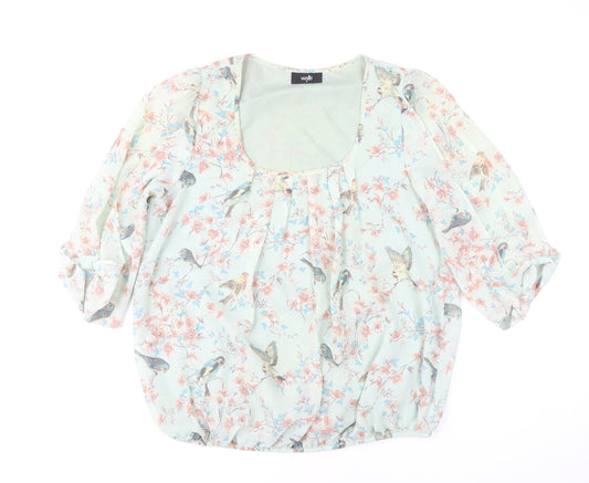 Wallis Women’s Multicoloured Bird Floral Chiffon Tunic Blouse Size 14