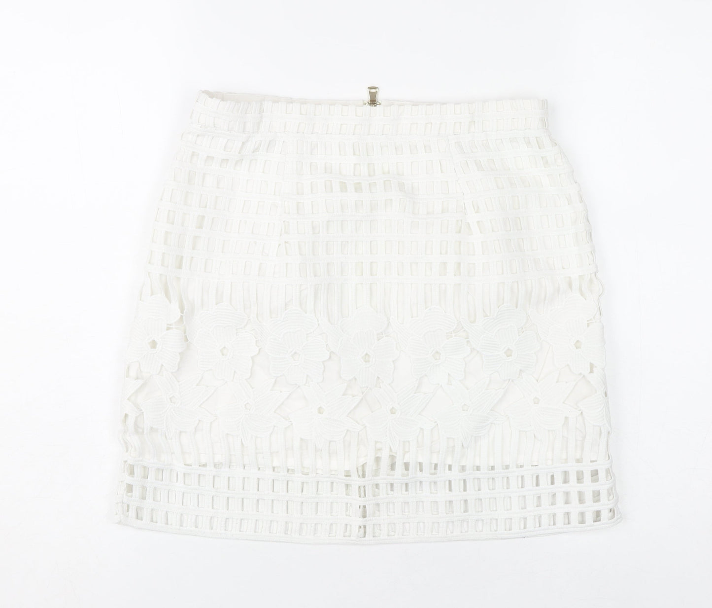 River Island Women’s White Floral Lace Short Pencil Skirt Size 10