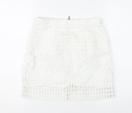 River Island Women’s White Floral Lace Short Pencil Skirt Size 10
