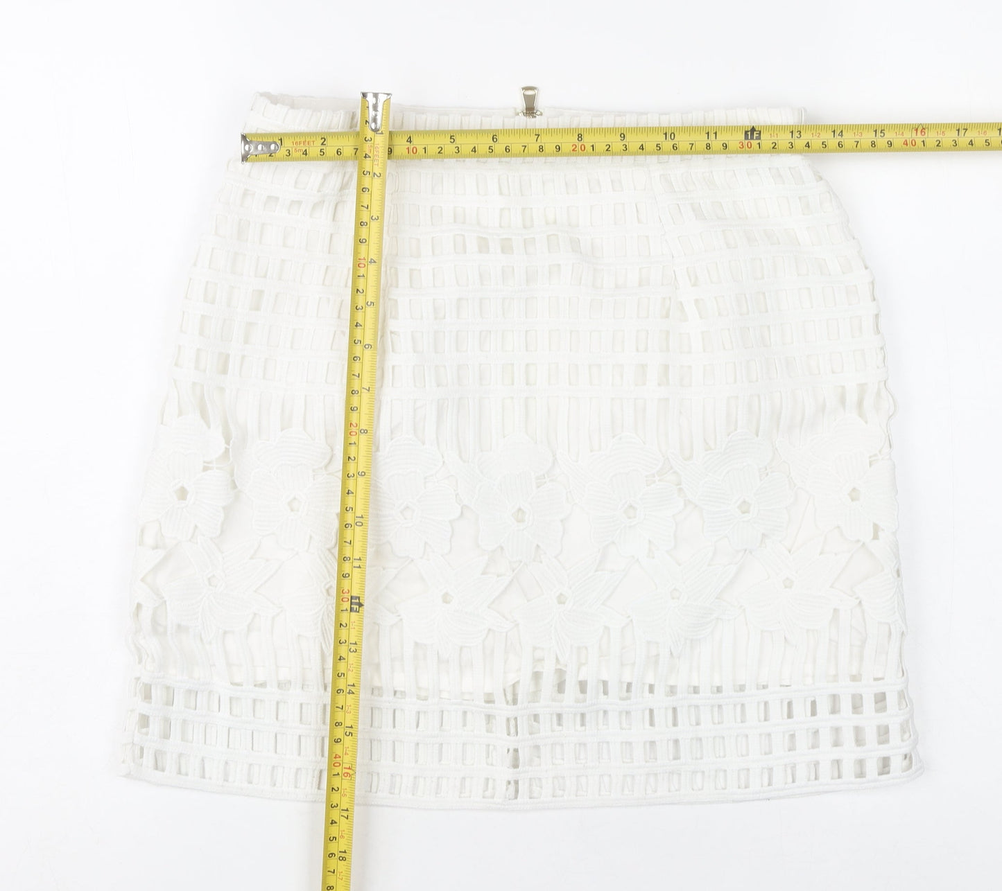 River Island Women’s White Floral Lace Short Pencil Skirt Size 10