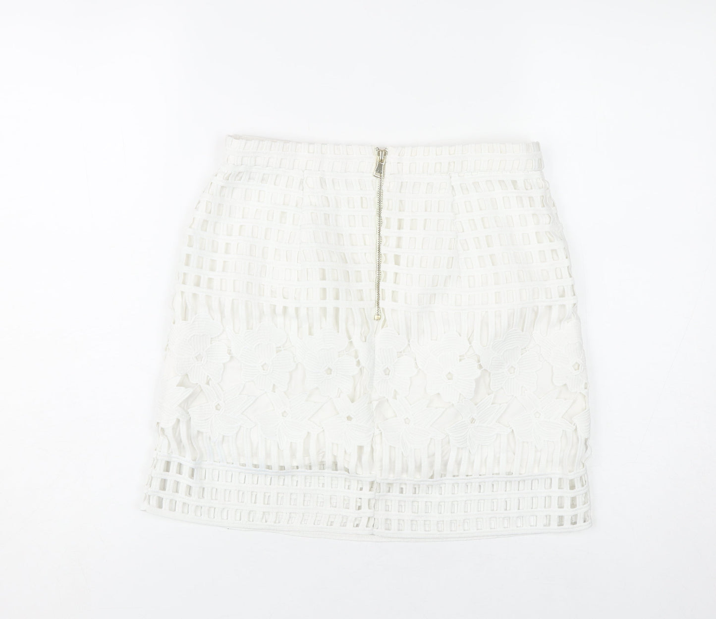 River Island Women’s White Floral Lace Short Pencil Skirt Size 10