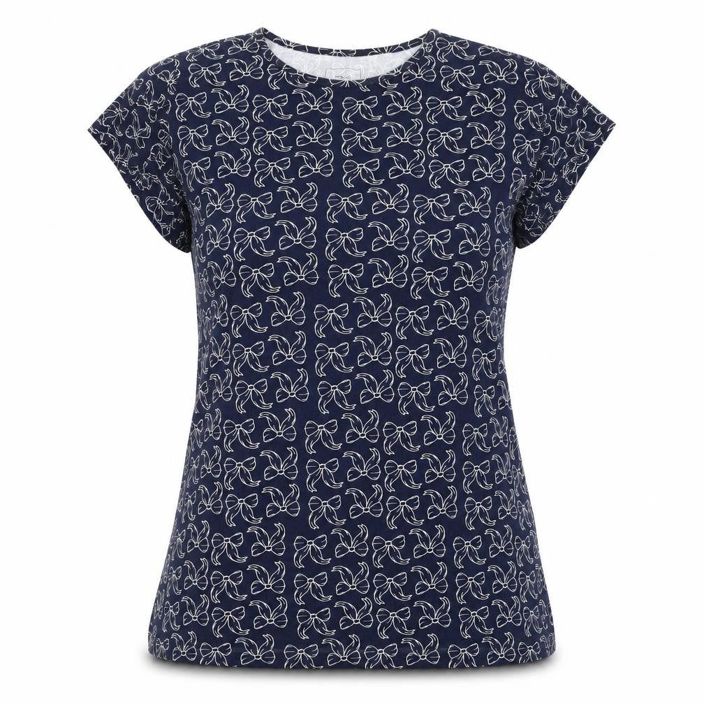 Matalan Women’s Blue Bow Print Cotton T-Shirt XL Casual