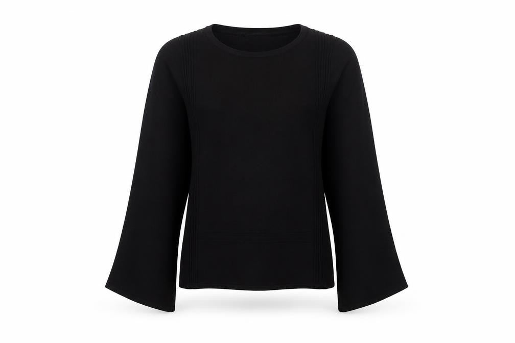 Anna Smith Women's Black Bell Sleeve Crew Neck Jumper Size S