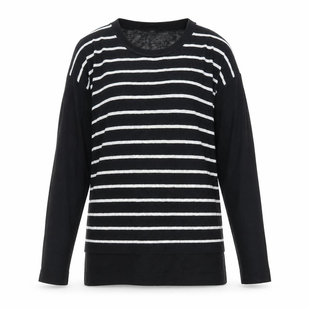 Jaeger Womens Black Striped Linen Blend Jumper Size S Crew Neck