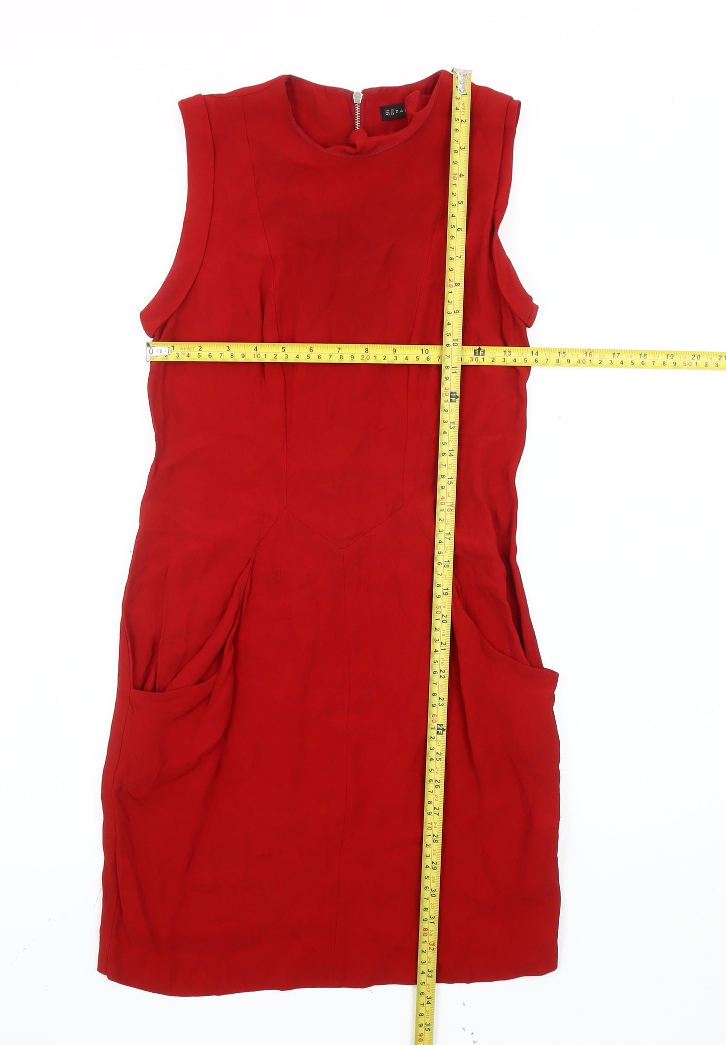 Zara Woman Red Sleeveless Sheath Dress XS Knee Length Classic