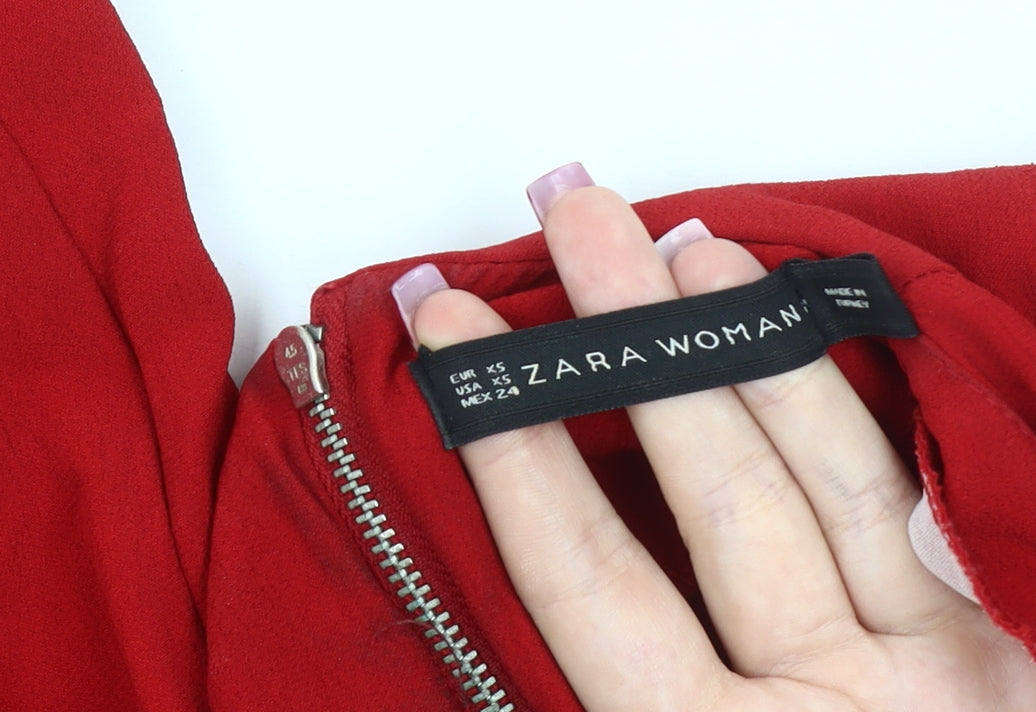 Zara Woman Red Sleeveless Sheath Dress XS Knee Length Classic
