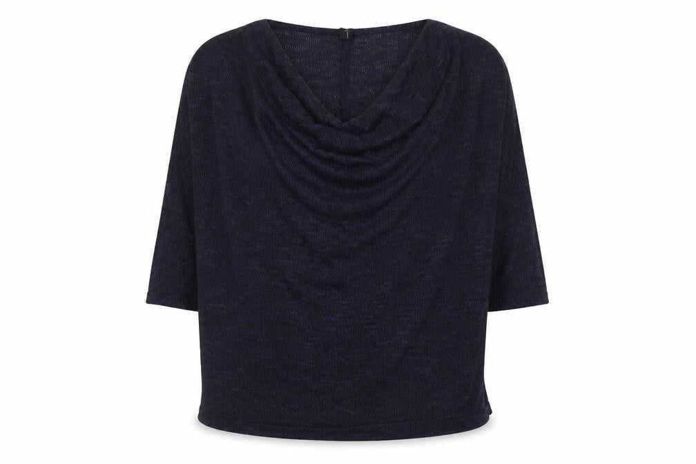 b.young Women's Blue XL Cowl Neck 3/4 Sleeve Pullover Jumper