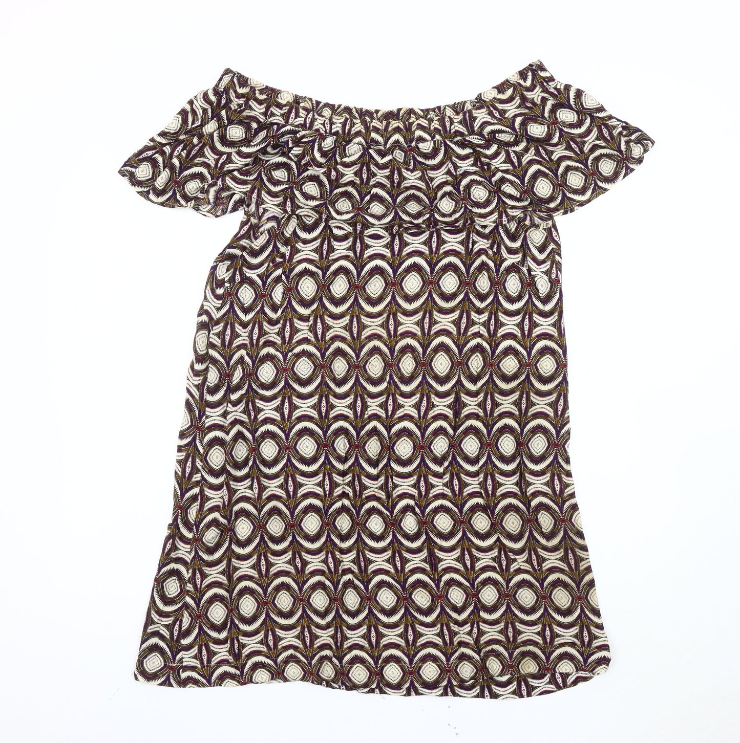 H&M Women's Multicoloured Geometric Off Shoulder Knee Length Dress Size 10