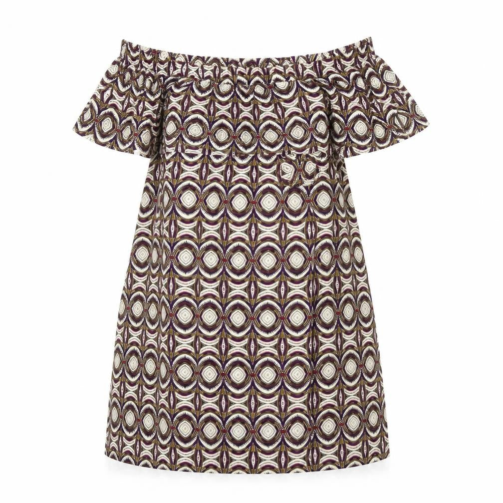 H&M Women's Multicoloured Geometric Off Shoulder Knee Length Dress Size 10