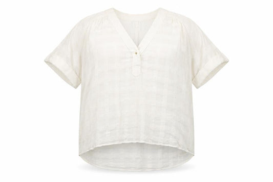 Whistles Women Ivory Check Cotton Tunic Blouse L Short Sleeve