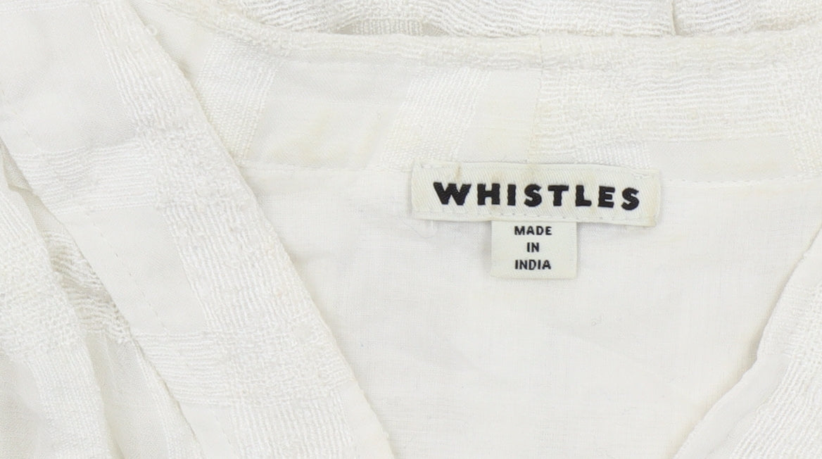 Whistles Women Ivory Check Cotton Tunic Blouse L Short Sleeve