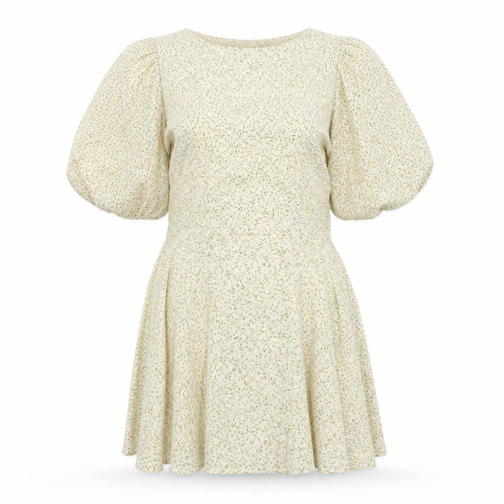 H&M Women’s Ivory Floral A-Line Short Dress Size 8 Puff Sleeves