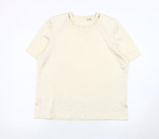 Viyella Petite Women Ivory Crew Neck Short Sleeve Blouse Size 12