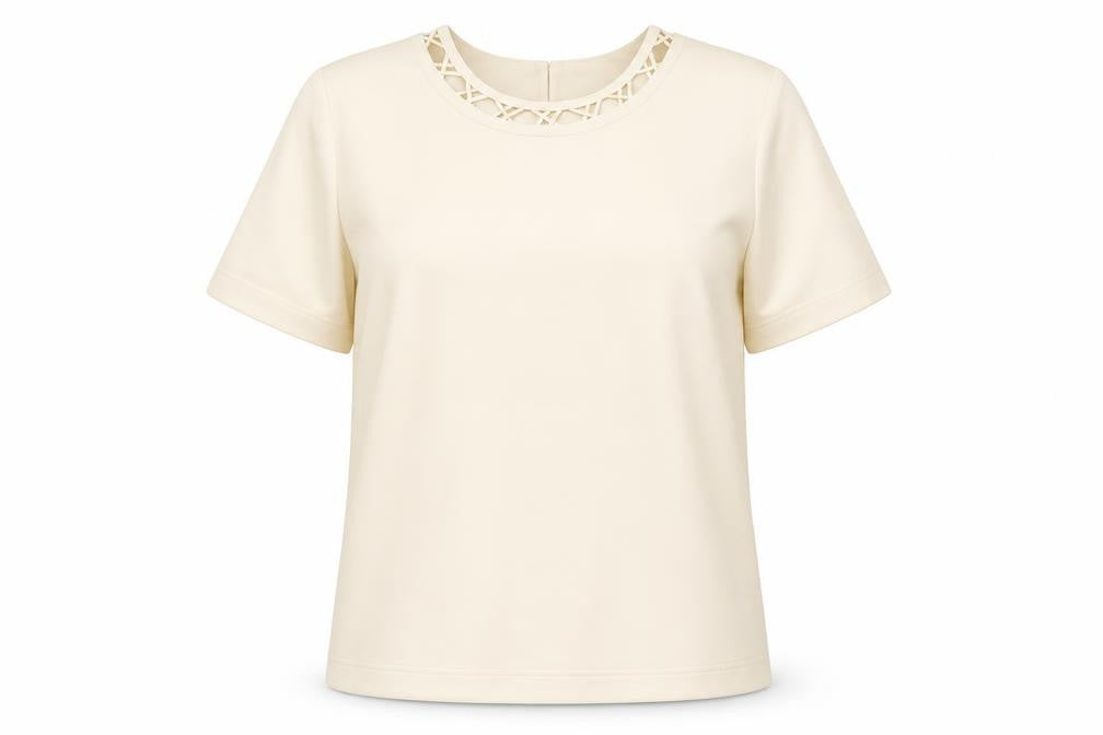 Viyella Petite Women Ivory Crew Neck Short Sleeve Blouse Size 12
