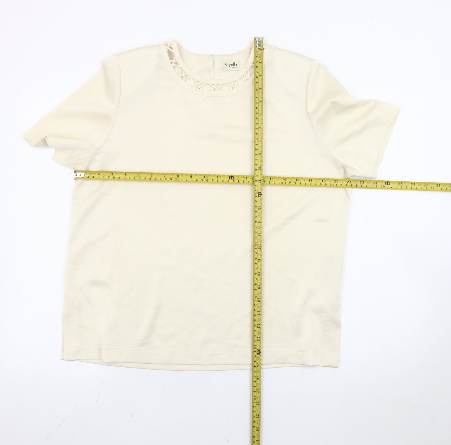 Viyella Petite Women Ivory Crew Neck Short Sleeve Blouse Size 12