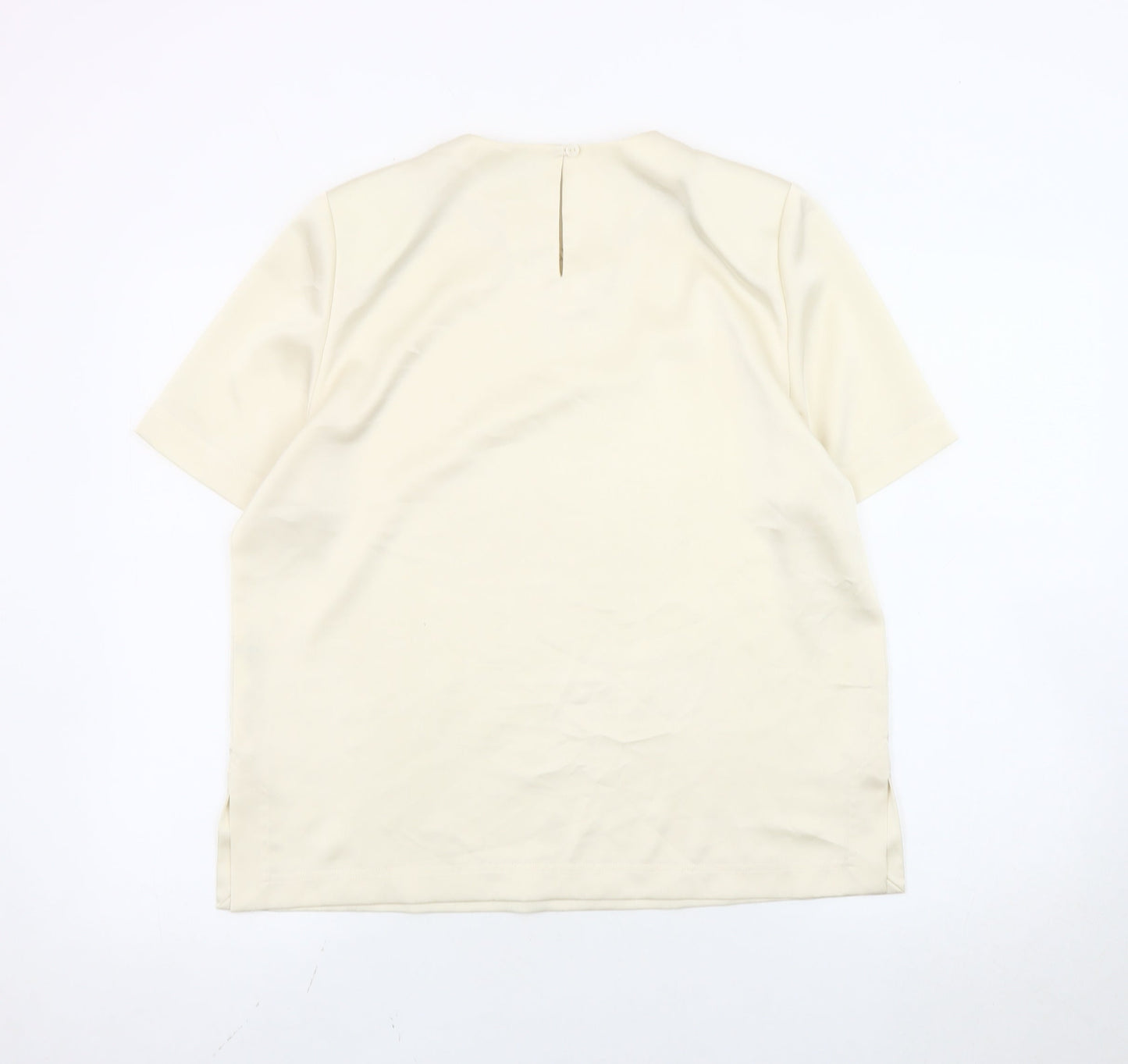 Viyella Petite Women Ivory Crew Neck Short Sleeve Blouse Size 12