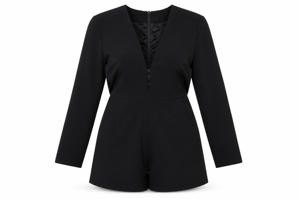 Missguided Women Black Size 14 V-Neck Long Sleeve Playsuit Polyester