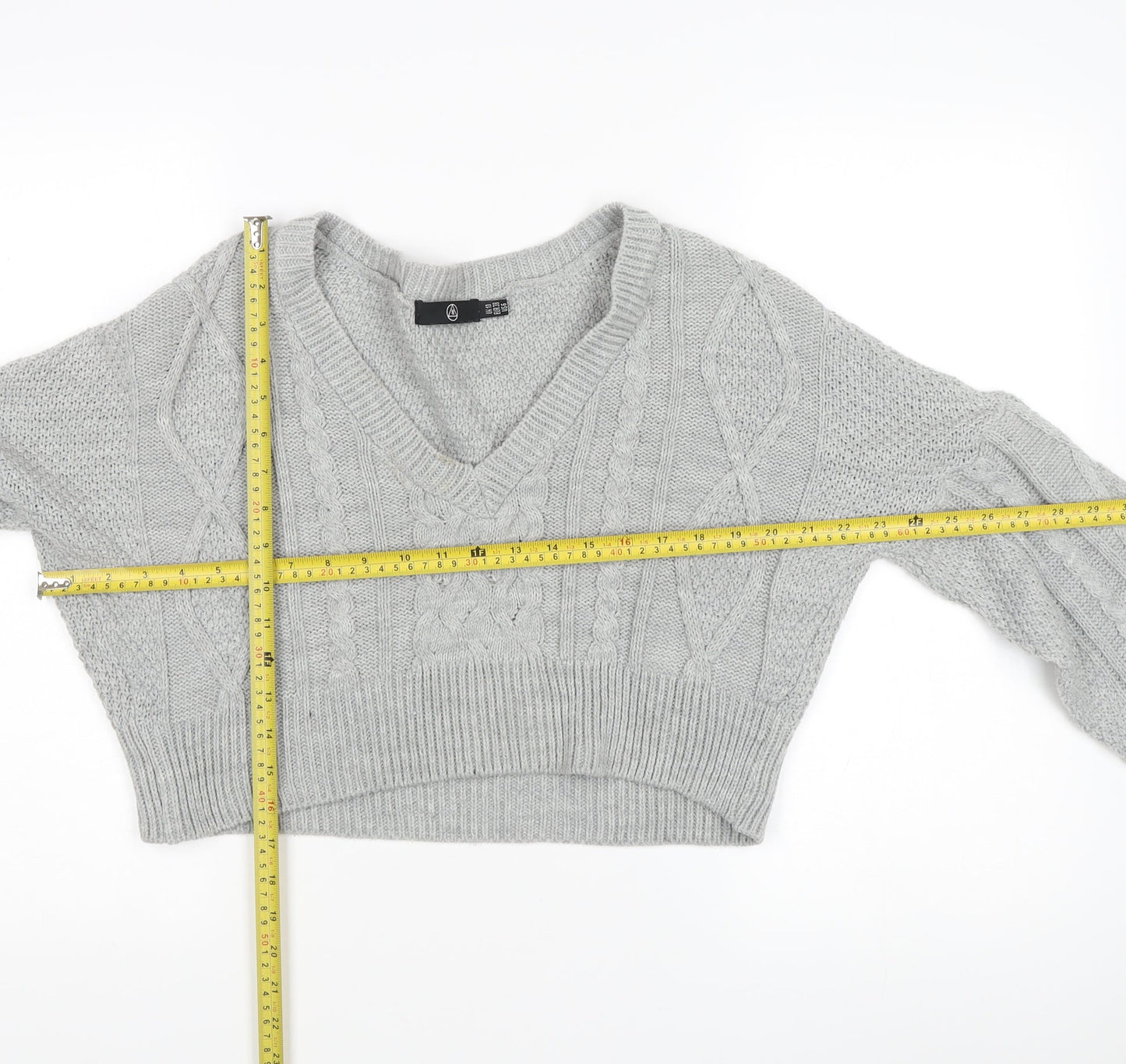 Missguided Women's Grey Cable-Knit V-Neck Acrylic Jumper Size 10