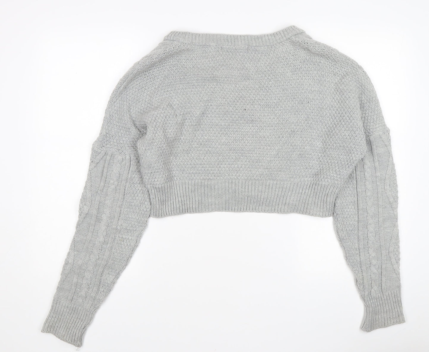 Missguided Women's Grey Cable-Knit V-Neck Acrylic Jumper Size 10