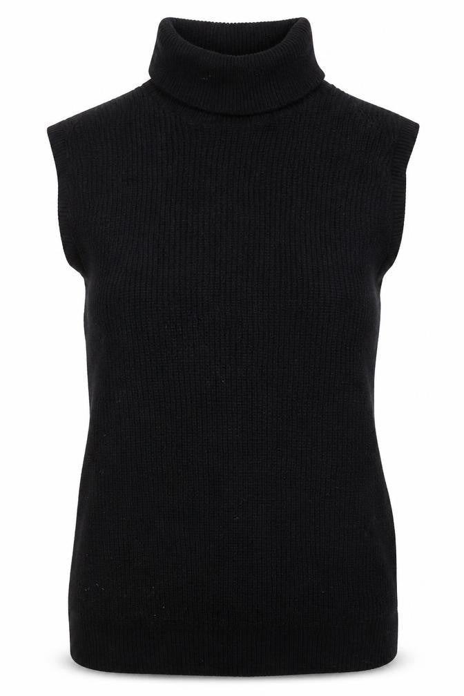 Nana Women’s Black Sleeveless Roll Neck Rib-Knit Jumper Size S