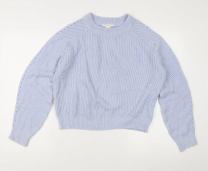H&M Women's Purple Chunky Knit Crew Neck Pullover Jumper M