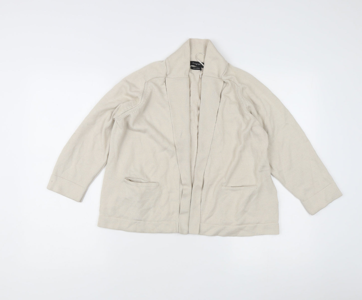 Marks and Spencer Women Beige Wool Blend Cardigan UK 16 Collared Knit