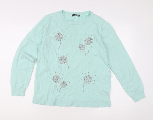 Bonmarché Women's Green Floral Embroidered Pullover Jumper Size 12