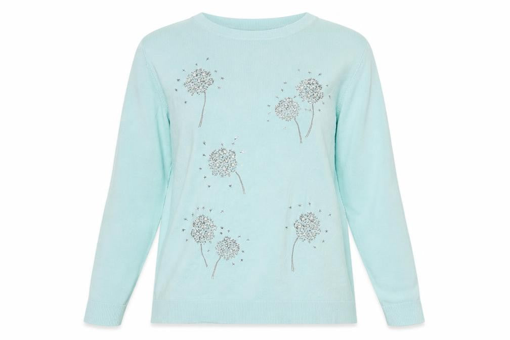 Bonmarché Women's Green Floral Embroidered Pullover Jumper Size 12