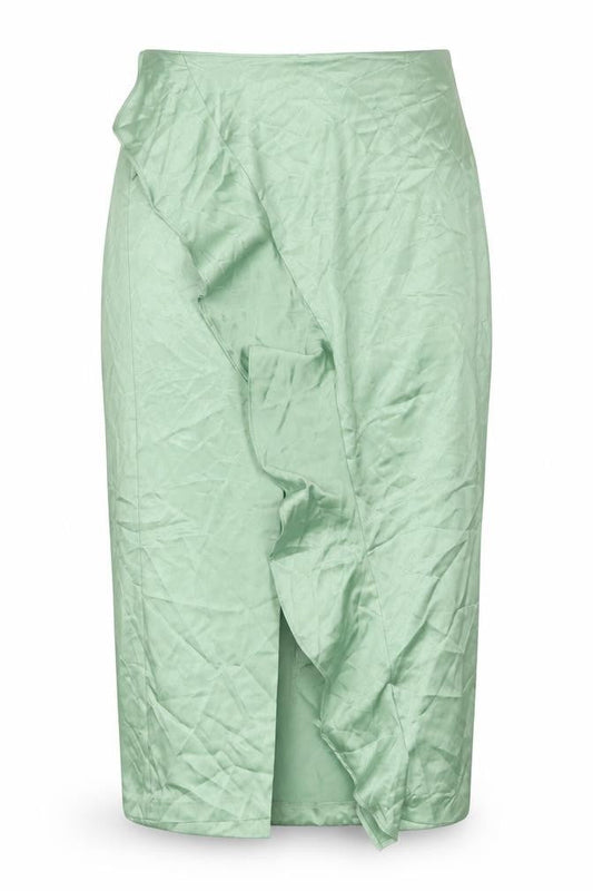 Zara Women’s Green Satin Midi Skirt Size 12 High Rise Slit