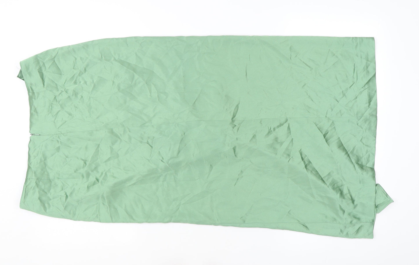 Zara Women’s Green Satin Midi Skirt Size 12 High Rise Slit