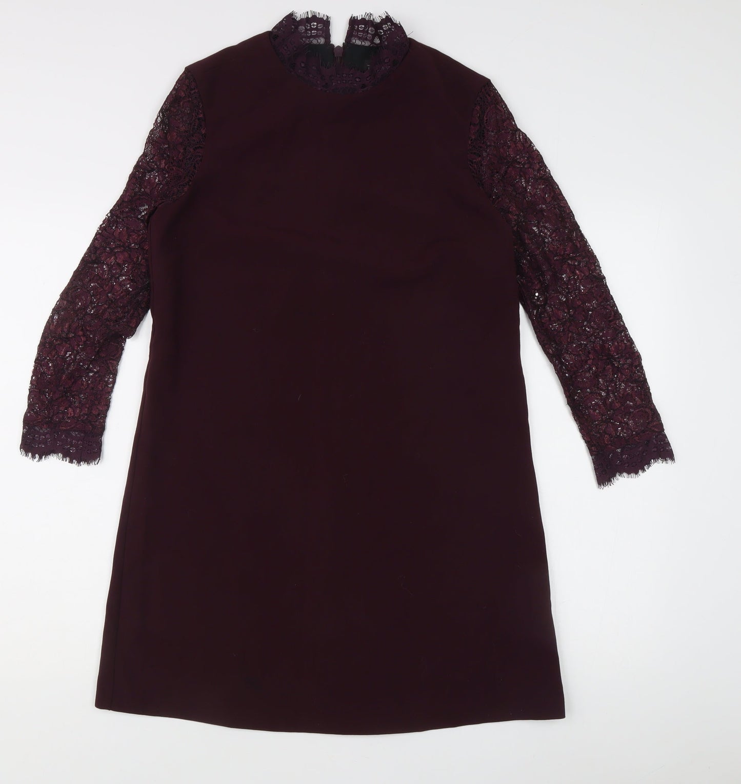 Topshop Women Purple Size 10 Lace Long Sleeve Shift Dress Party