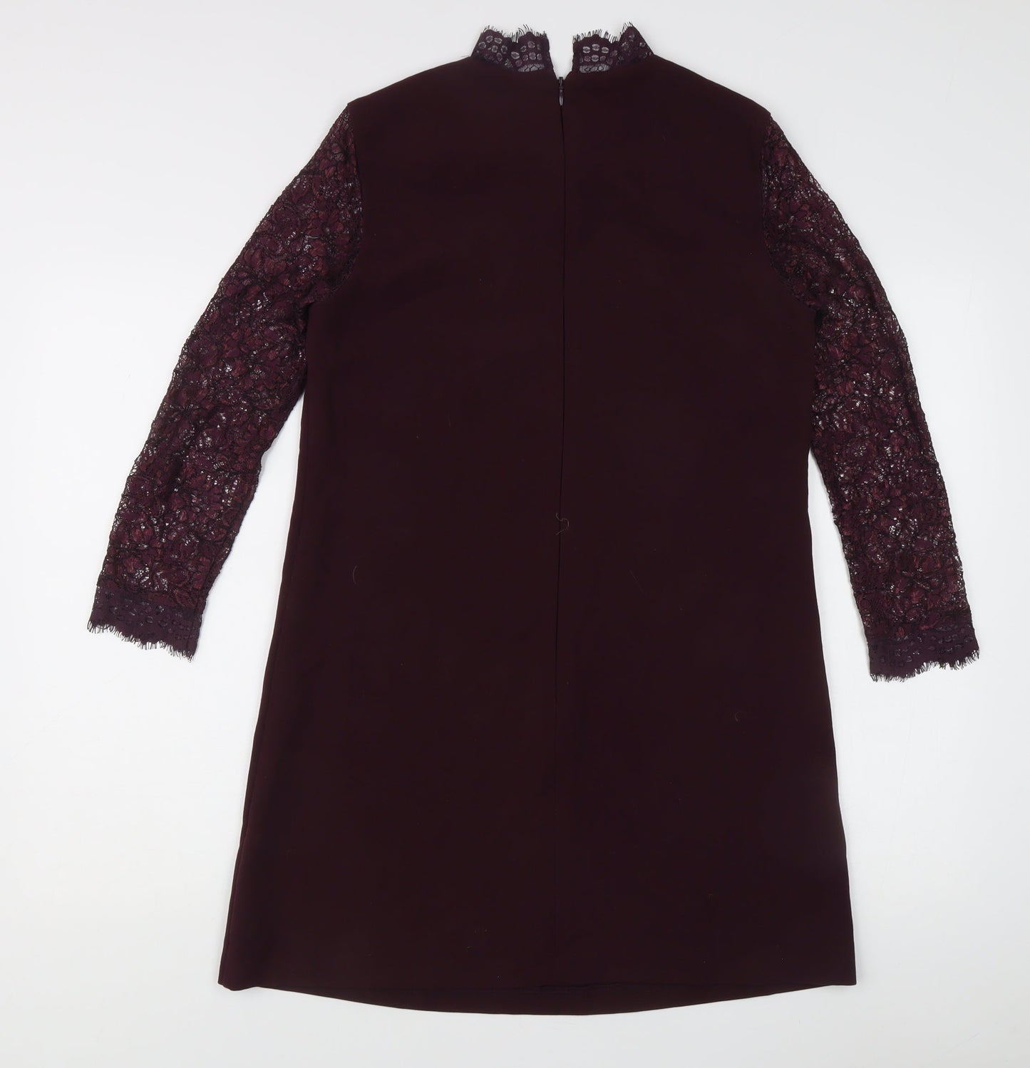 Topshop Women Purple Size 10 Lace Long Sleeve Shift Dress Party