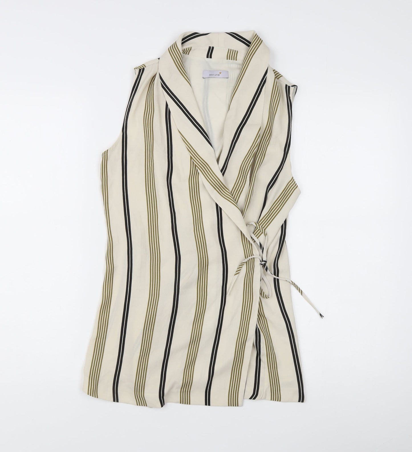 Marks and Spencer Women’s Multicoloured Stripe Wrap Blouse Size 8 Sleeveless