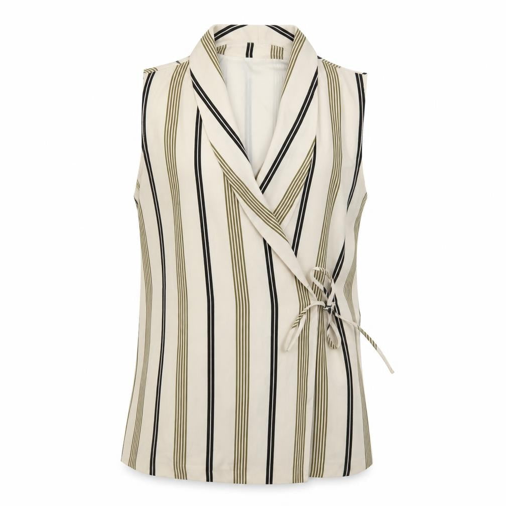 Marks & Spencer Women’s Multicoloured Stripe Wrap Blouse Size 8 Sleeveless