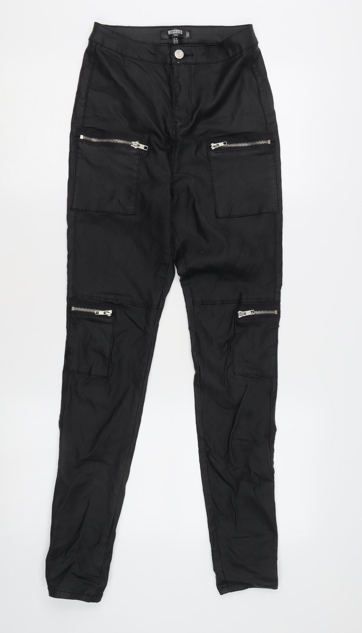 Missguided Women’s Black Cargo Trousers L Slim Fit Tapered Zip Pockets