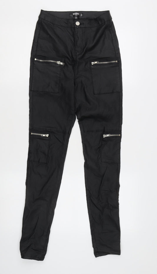 Missguided Women’s Black Cargo Trousers L Slim Fit Tapered Zip Pockets